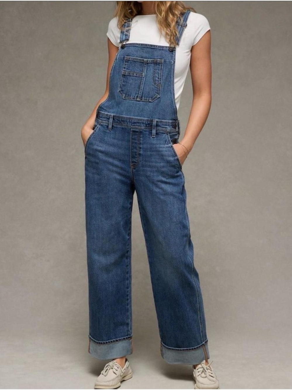 American Eagle Outfitters Blue Denim Women's stovepipe wide leg overalls